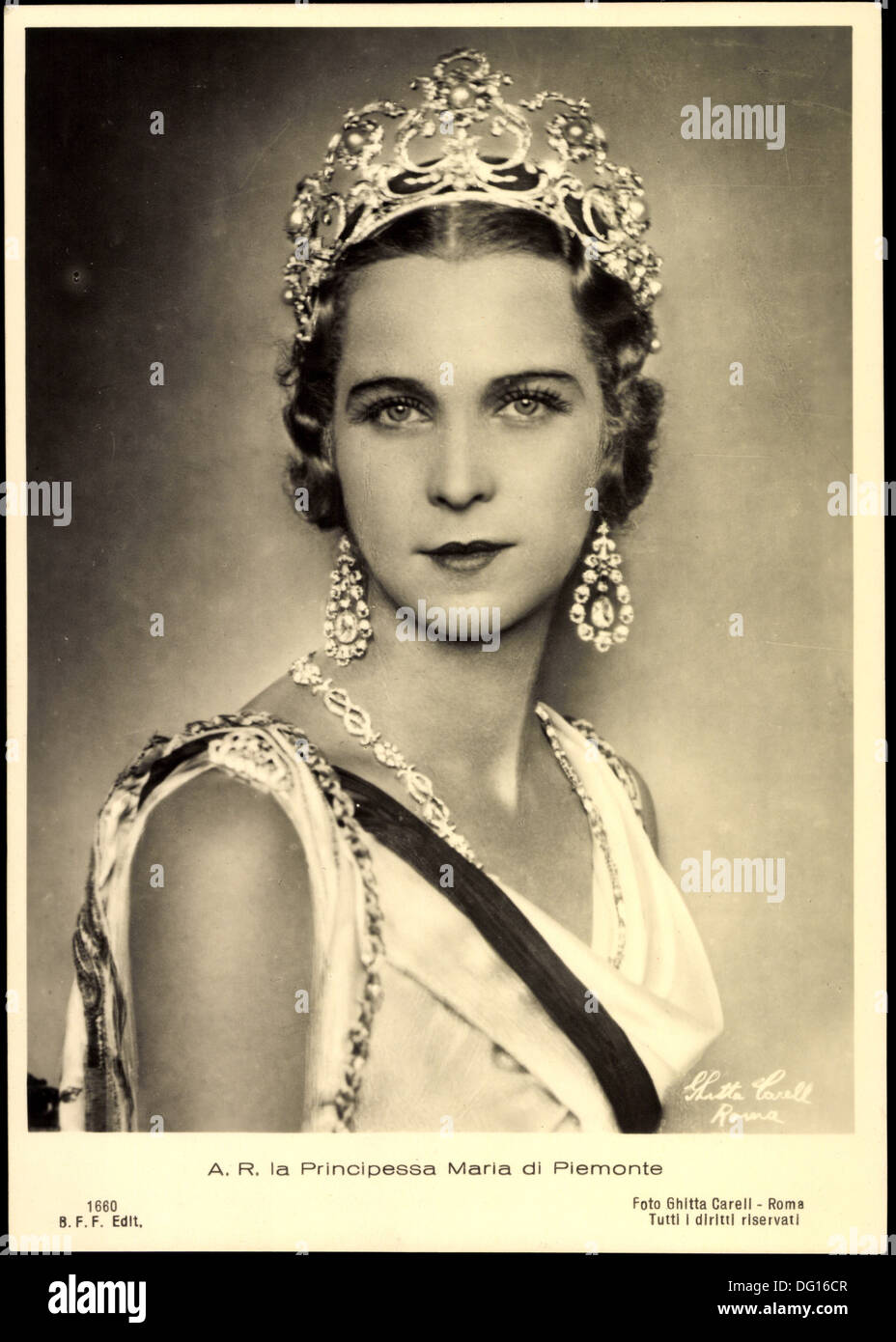AK SAR la Principessa Maria di Piemonte, Krone, Schmuck; Stockfoto