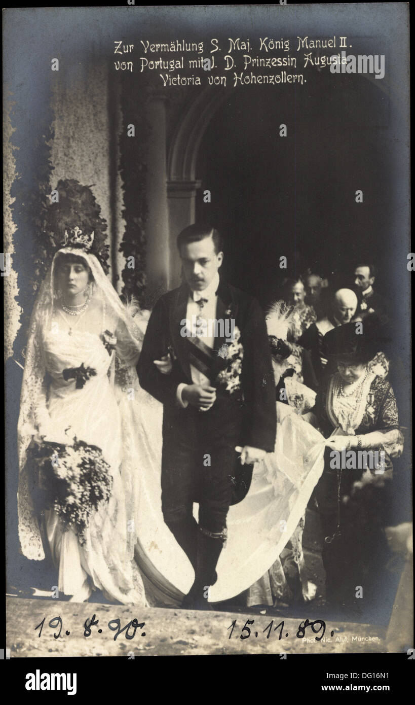 AK König Manuel II. von Portugal Mit Prinzessin Augusta Victoria v. Hohenzollern; Stockfoto