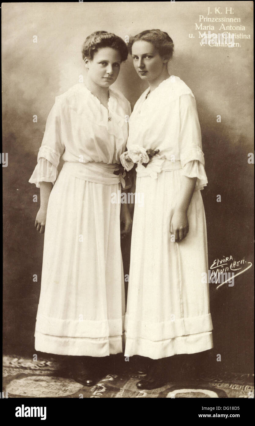 AK J.K.H. Prinzessinnen Maria Antonia Und Maria Christina von Calabrien; Stockfoto