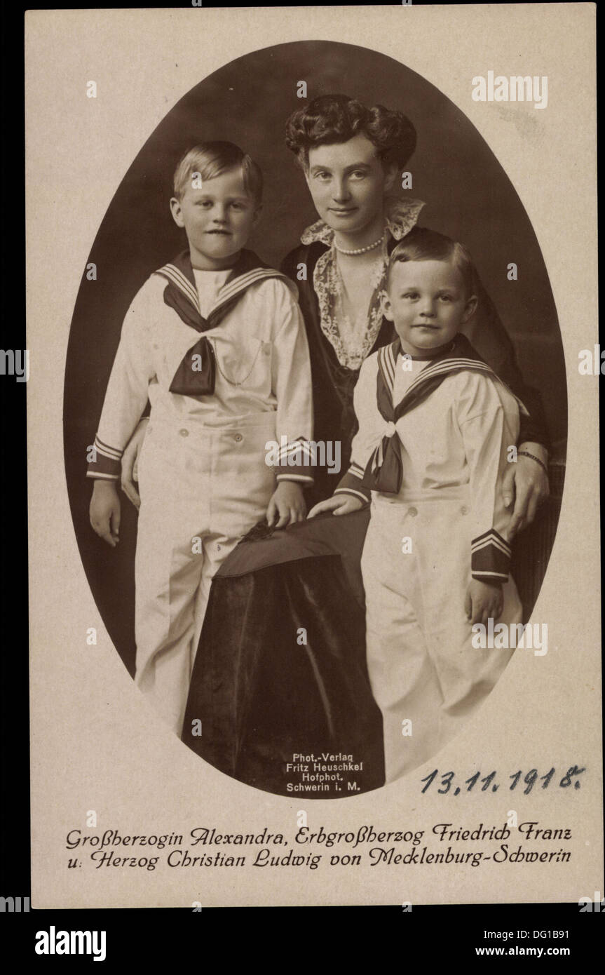 AK Großherzogin Alexandra, Friedrich Franz, Christian Ludwig, Mecklenburg-Schwerin; Stockfoto