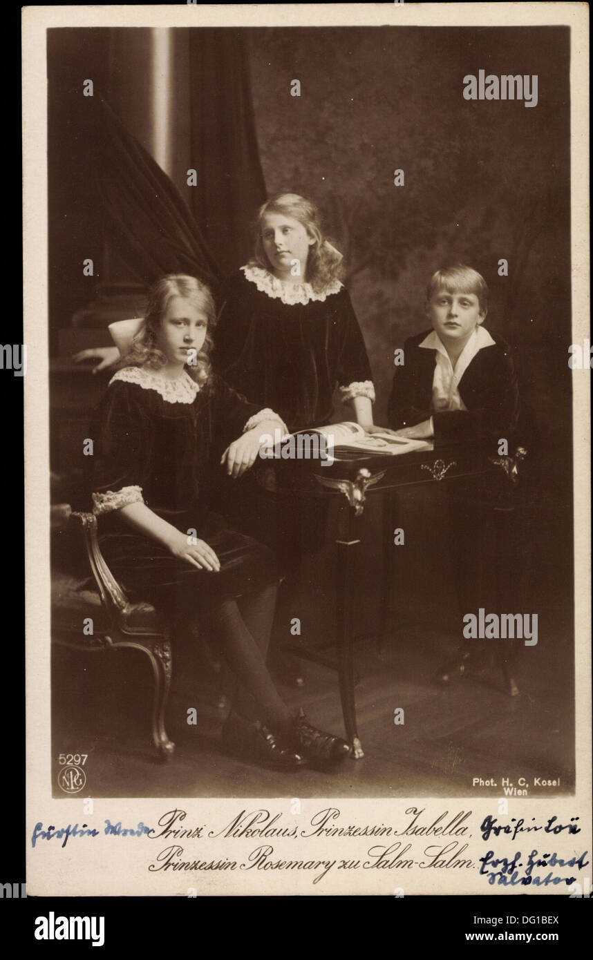 AK Prinz Nikolaus, Prinzessin Isabella, Prinzessin Rosemary Zu Salm-Salm; Stockfoto