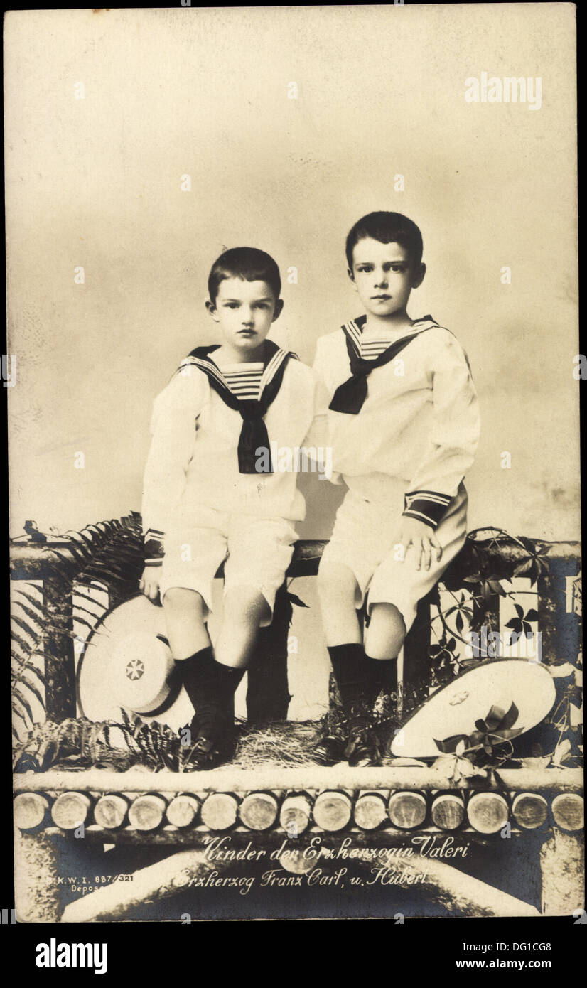 AK Kinder der Erzherzogin Valerie, Erzherzog Franz Carl Und Hubert v. Österreich; Stockfoto