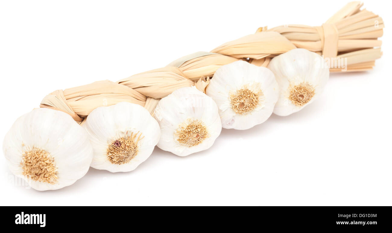 Knoblauch Zopf isoliert auf weiss Stockfoto