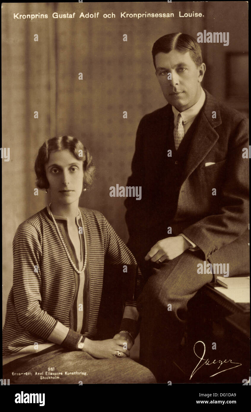 AK Portrait des Kronprinzen Gustaf Adolf Und der Kronprinzessin Louise; Stockfoto