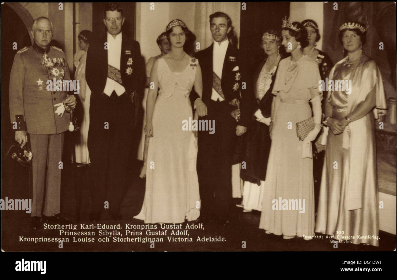 AK Karl Eduard, Kronprinz Gustaf Adolf, Prinzessin Sibylla, Prinzessin Louise; Stockfoto