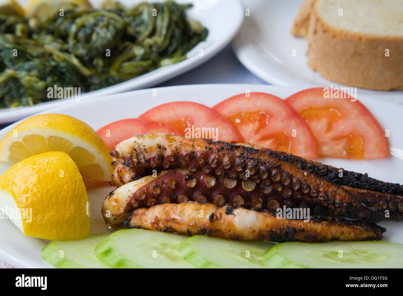 Europa, Griechenland, Dodekanes, Insel Patmos, Ostria Restaurant, gegrillter Tintenfisch Stockfoto