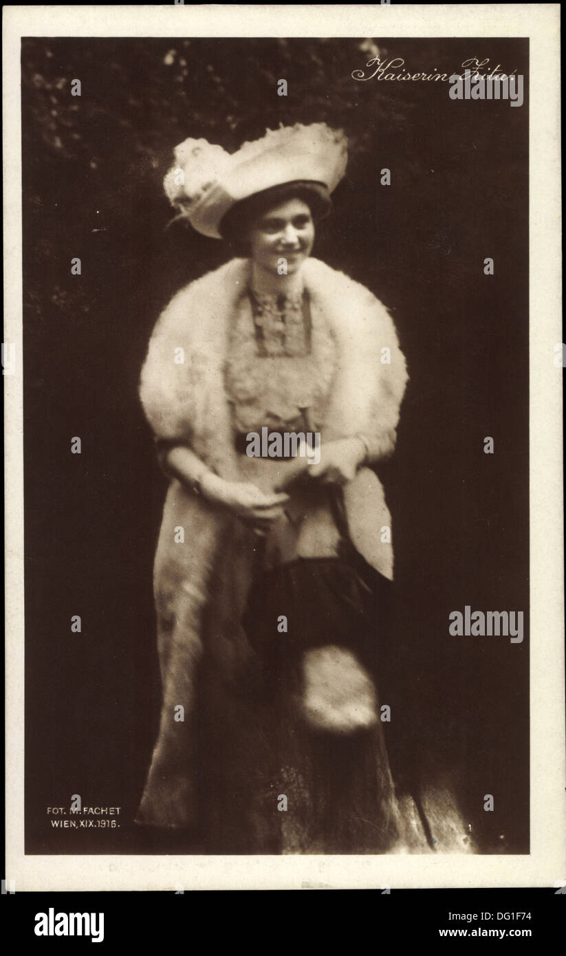 AK Kaiserin Und Königin Zita von Bourbon-Parma, Pelzkleid; Stockfoto
