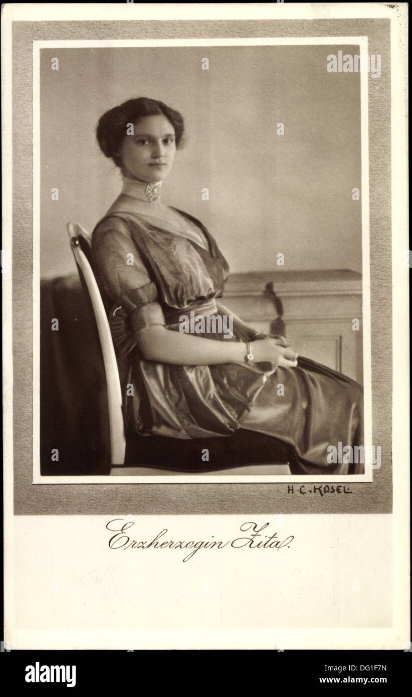 AK Erzherzogin Zita von Bourbon-Parma, Kaiserin von Österreich; Stockfoto