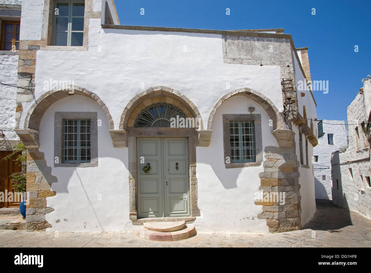 Europa, Griechenland, Dodekanes, Insel Patmos, Dorf Chora, traditionelles Haus Stockfoto