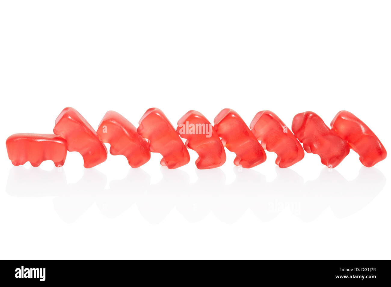 Gummibärchen-Domino-Effekt Stockfoto