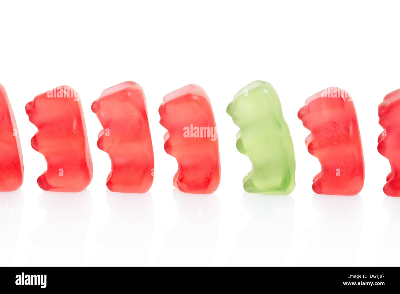 Gummibärchen Bonbons Zeile, Unterschied Konzept Stockfoto