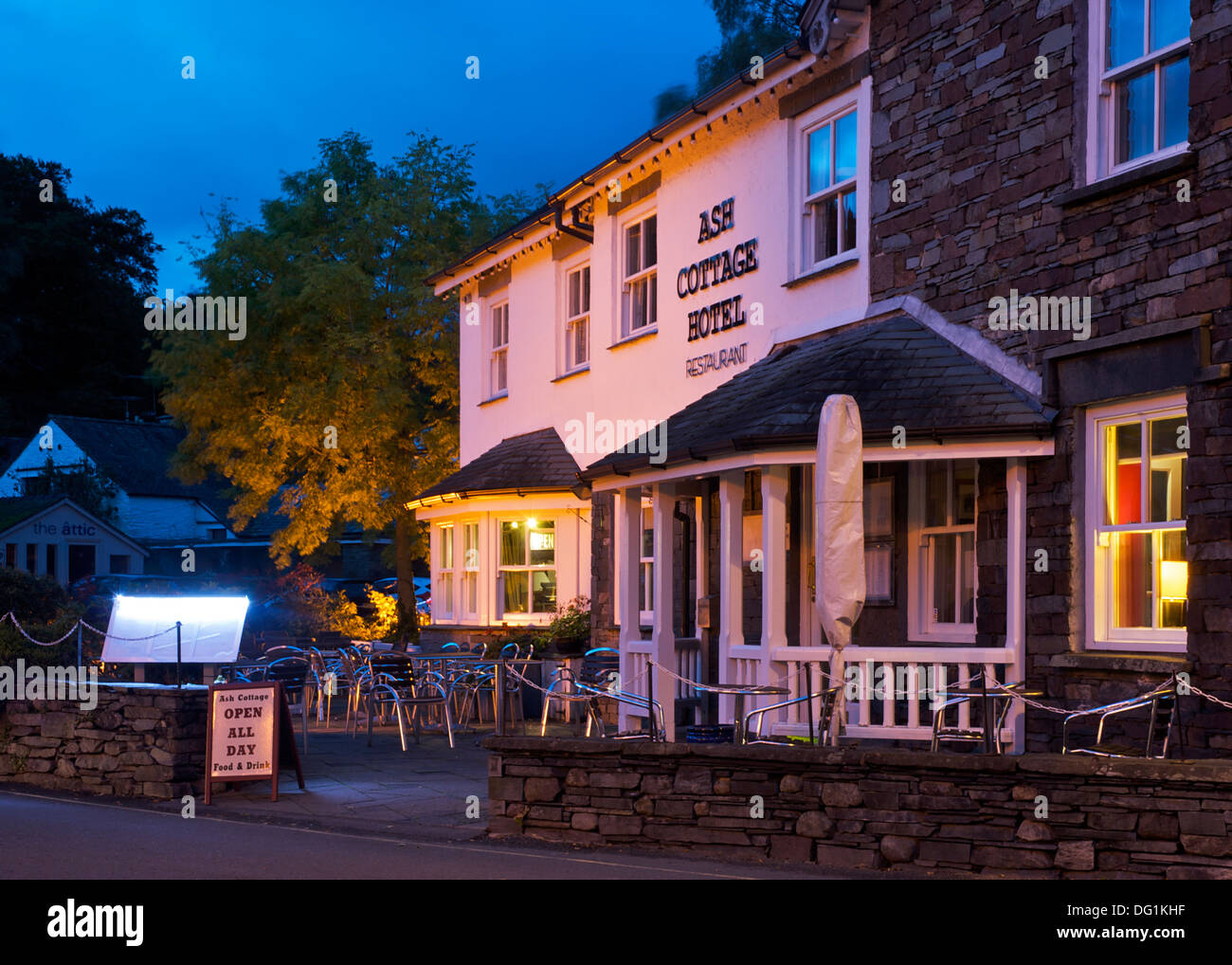 Ash-Cottage-Hotel und Restaurant in Grasmere Dorf, Nationalpark Lake District, Cumbria, England UK Stockfoto