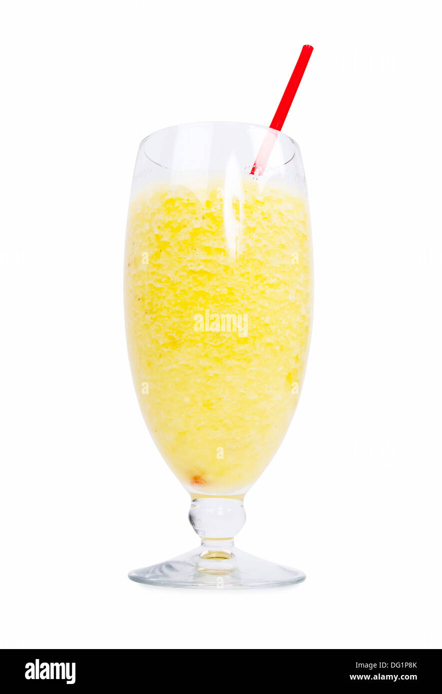 frische Ananas und Banane Saft mit roten Stroh Stockfoto