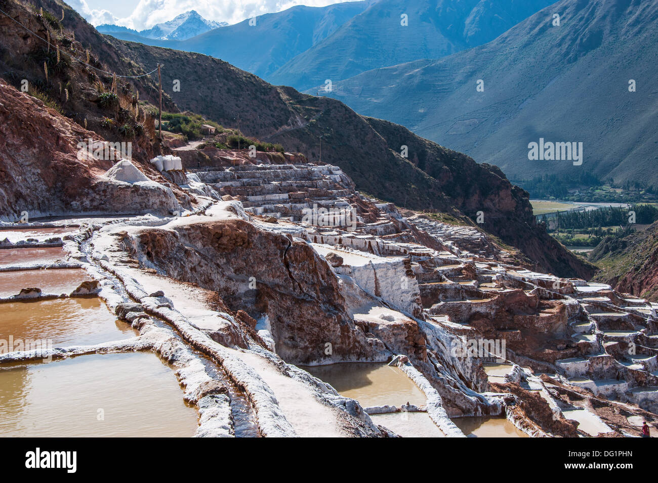 Inka Salz Feld in Maras in der Nähe von Cuzco, Peru Stockfoto