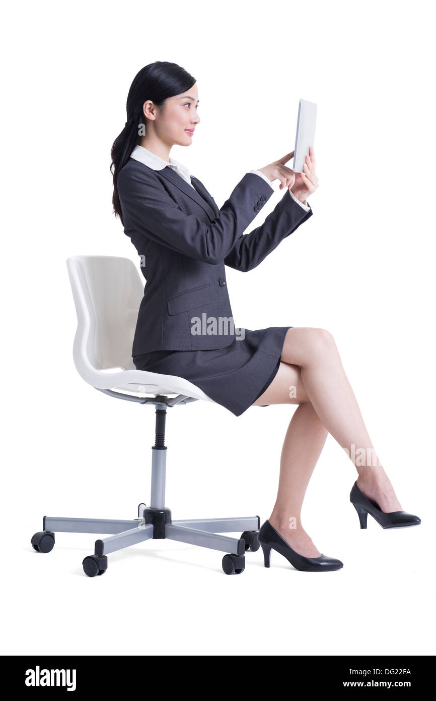 Glücklich Geschäftsfrau mit digital-Tablette Stockfoto