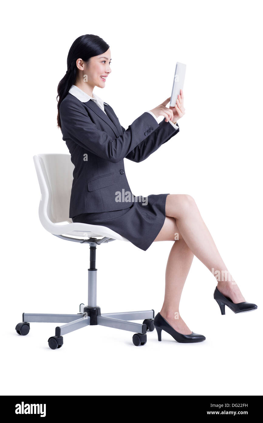 Glücklich Geschäftsfrau mit digital-Tablette Stockfoto