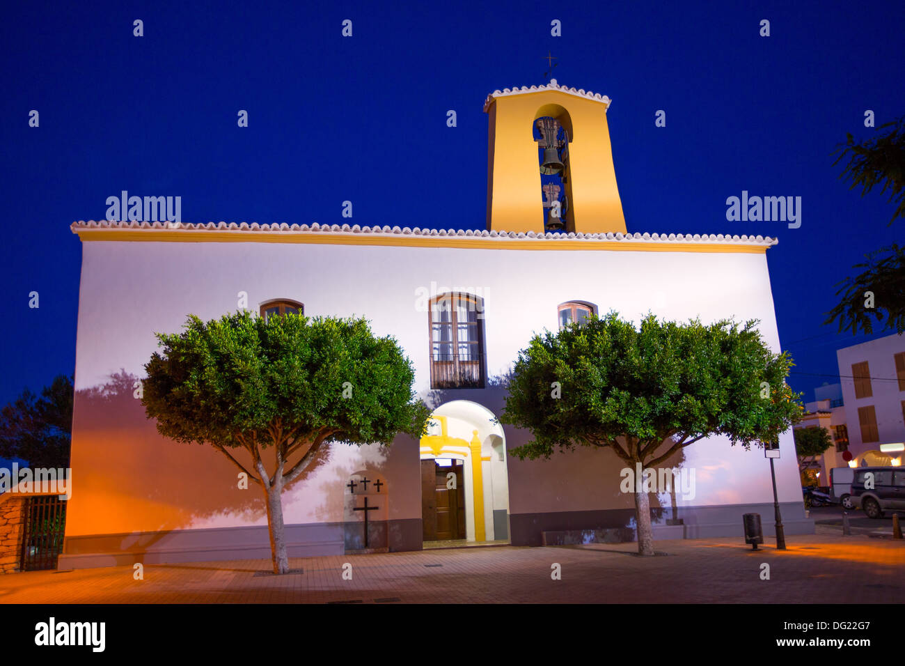 Ibiza Santa Gertrudis de Fruitera Kirche Santa Eulalia in Balearen Stockfoto