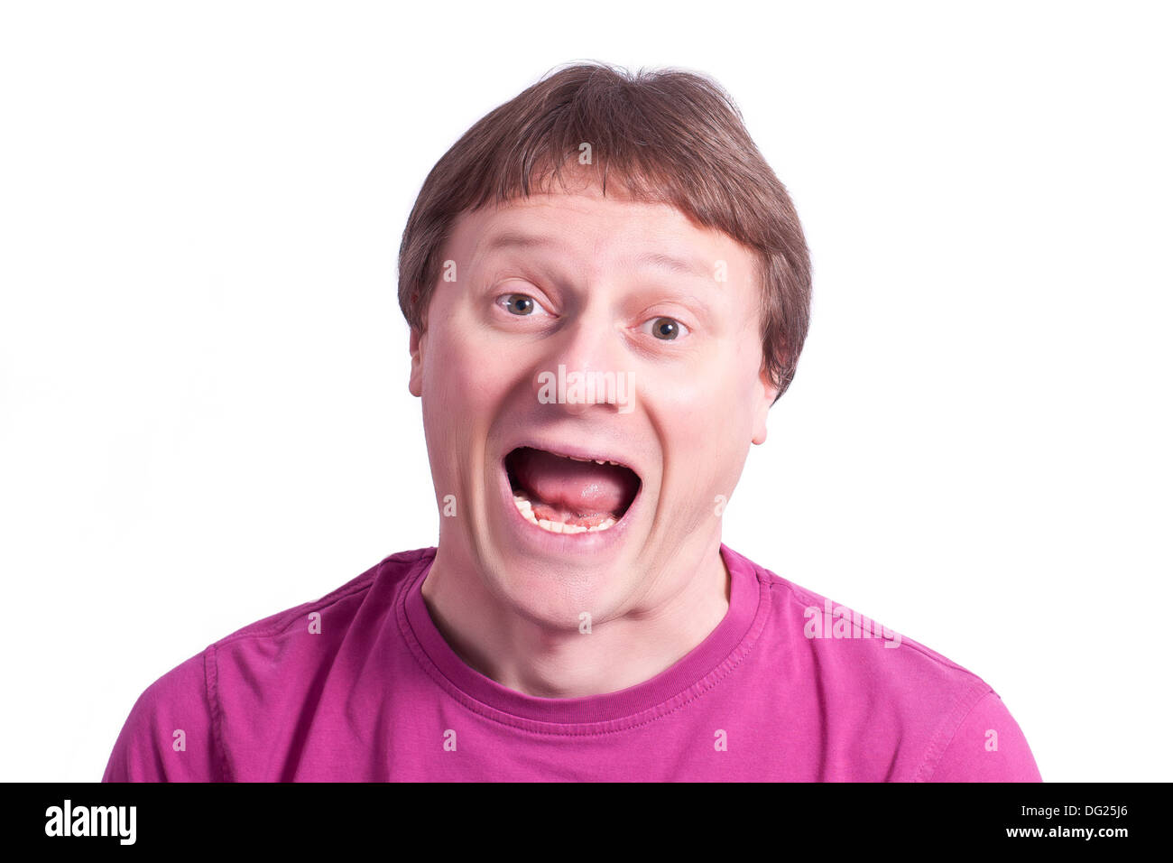 Ein Mann schreit, weil er auf eine Idee kam Stockfoto