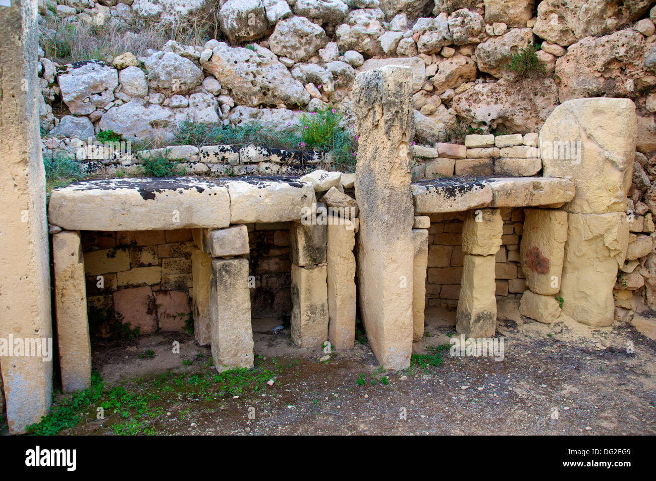 Aufwendige Altar megalithischen Ggantija Tempel Komplex Gozo Malta Stockfoto
