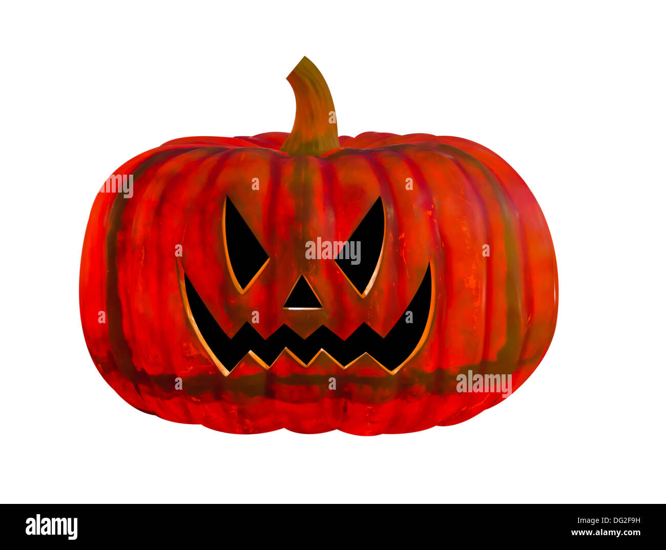 Unheimlich Jack O Lantern Halloween-Kürbis auf weißem Hintergrund Stockfoto