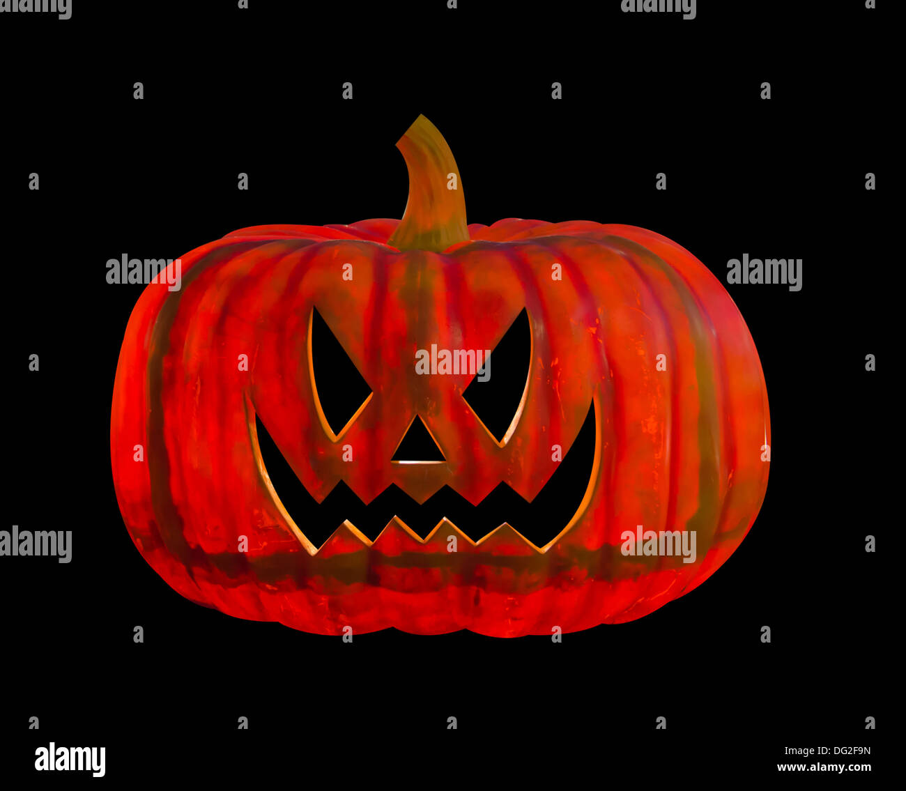 Unheimlich Jack O Lantern Halloween-Kürbis auf weißem Hintergrund Stockfoto