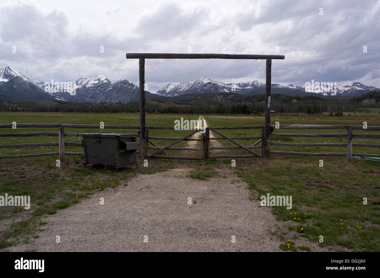 Ranch-Tor, Sawtooth Mountains, Idaho Stockfoto