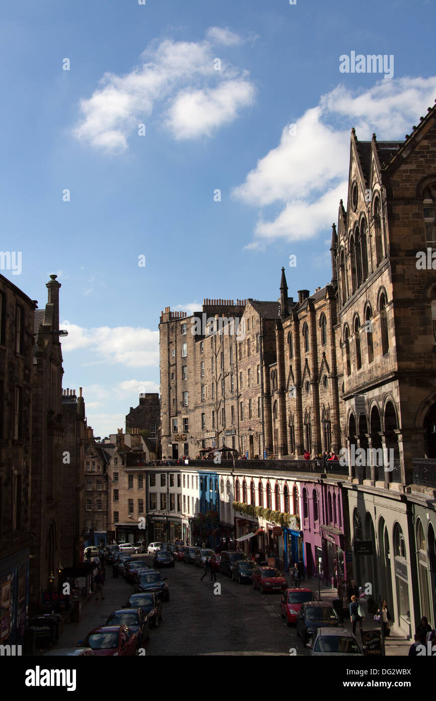 City of Edinburgh, Schottland. Malerische Aussicht auf West Bogen in Edinburghs Altstadt. Stockfoto