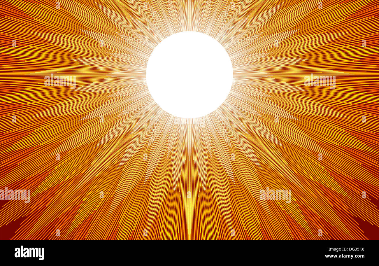 Sonnenstrahlen strahlen - gold-gelben Licht verteilt, wenn die Sonne aufgeht Stockfoto