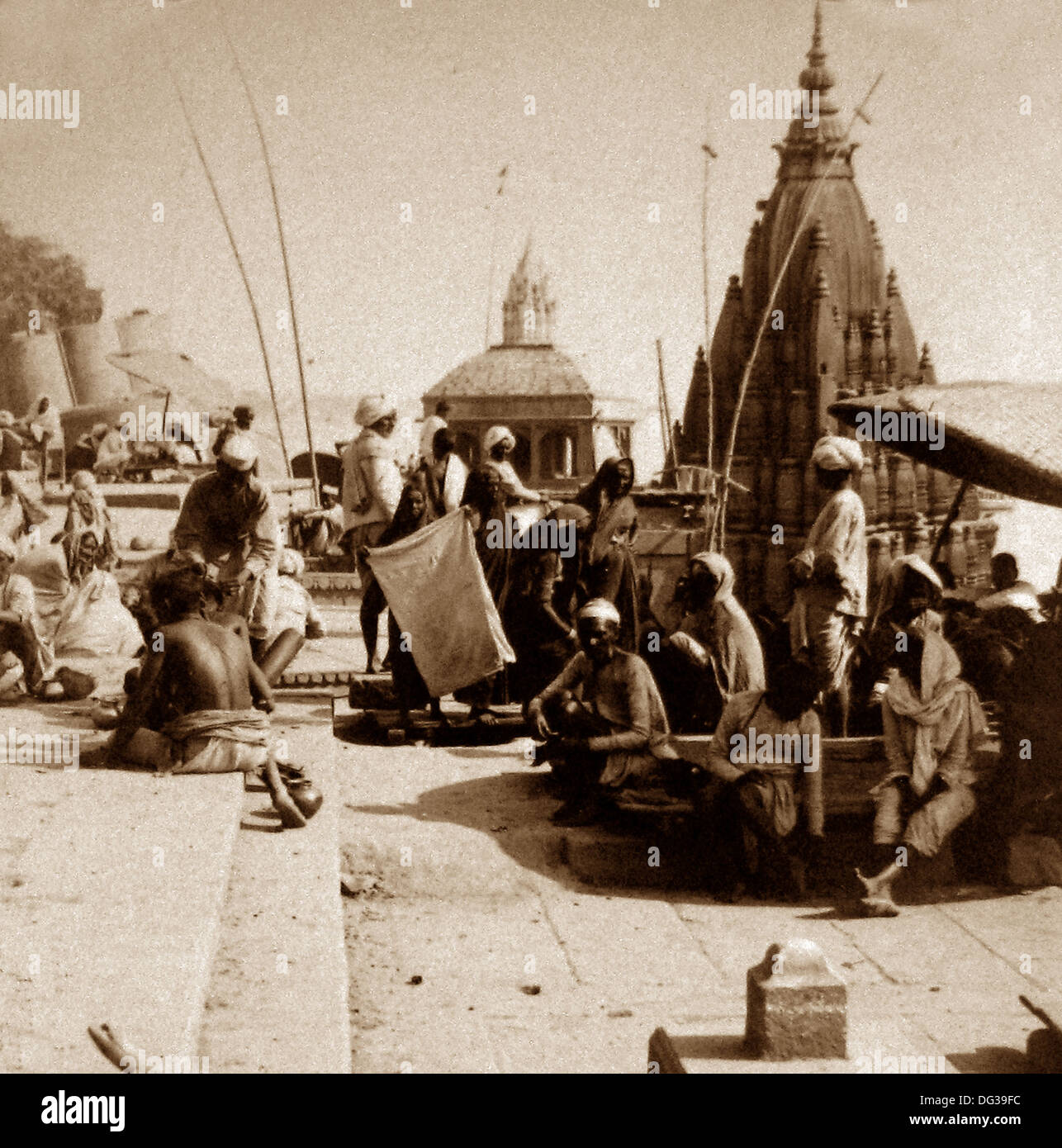 Indien - Benares - ein brennendes Ghat frühen 1900er Jahren Stockfoto