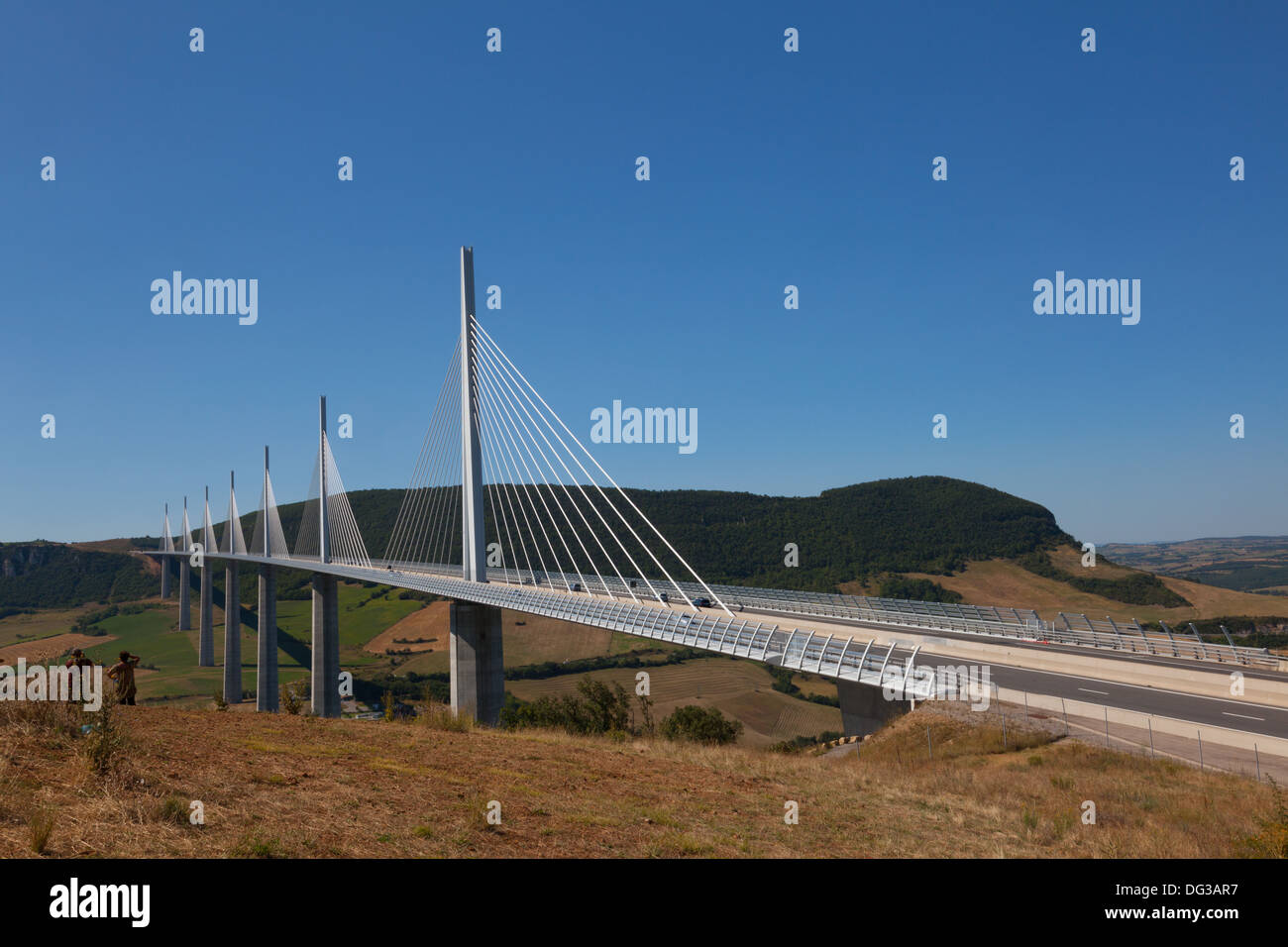 Viadukt von Millau, Viaduc de Millau, Architekt Norman Foster und Ingenieur Michel Virlogeux Stockfoto