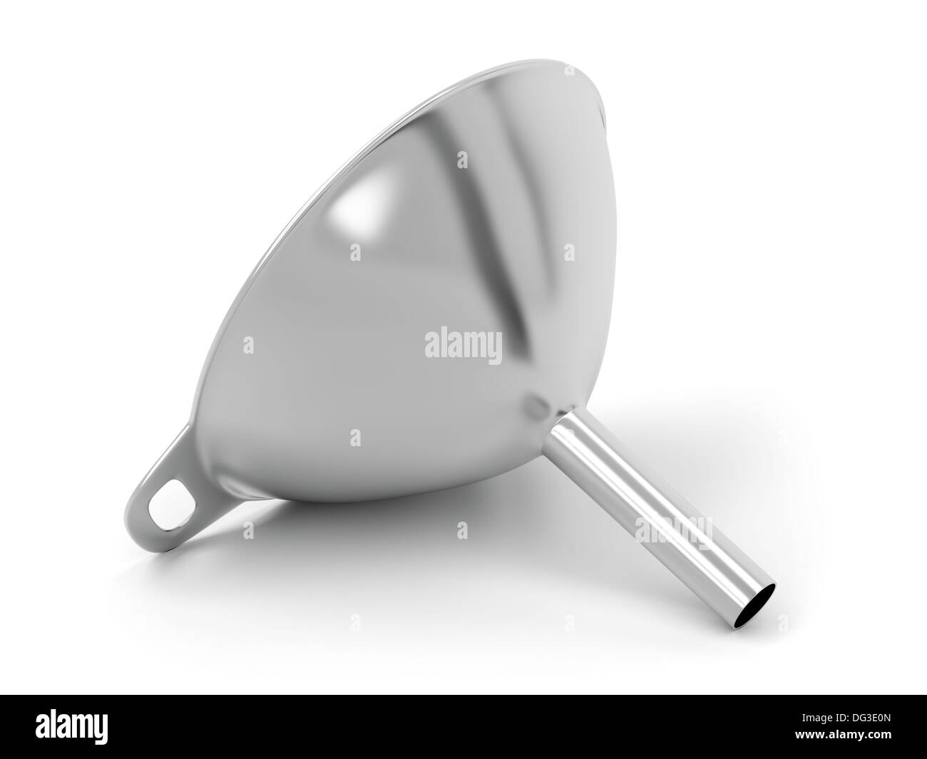 Metalltrichter auf weißem Hintergrund Stockfoto