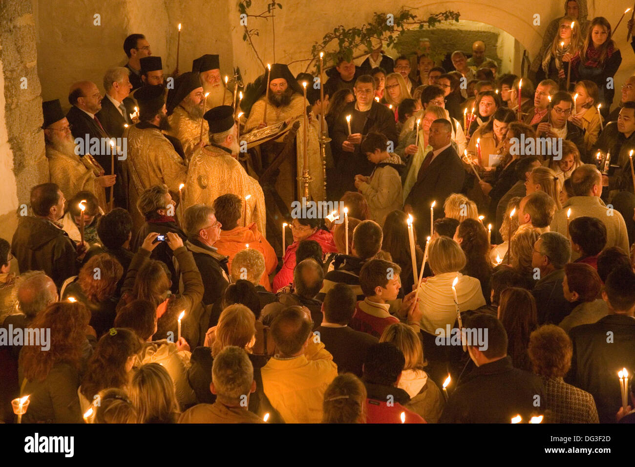 Europa, Griechenland, Dodekanes, Insel Patmos, Chora, Kloster des Heiligen Johannes Theologe, Ostersonntag, der Ostermesse Stockfoto