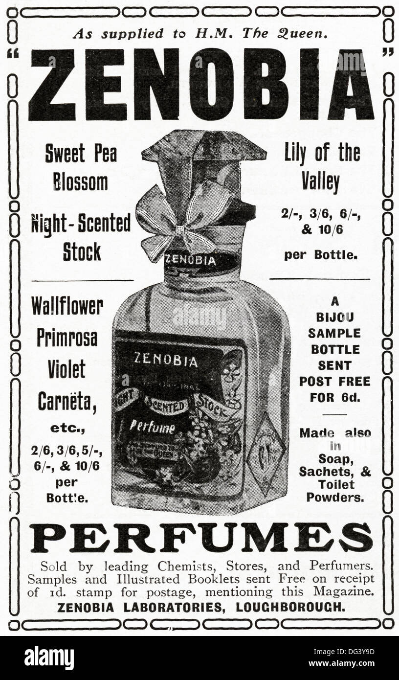 Original 1900er Jahren Werbung Werbung ZENOBIA Parfüm. Magazin Anzeige ca. 1908 Stockfoto