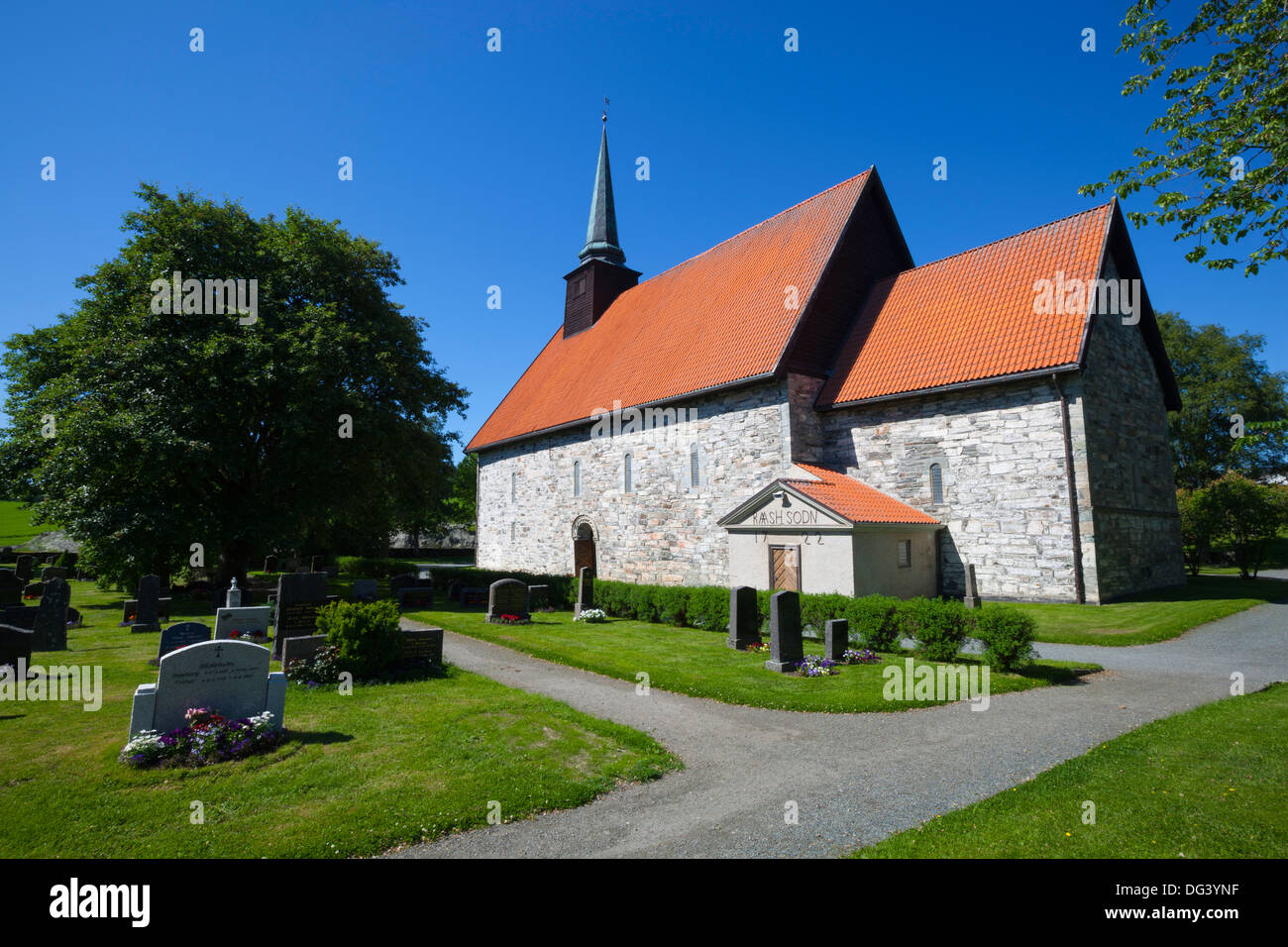 Stiklestad Kirche, in der Nähe der Szene von der berühmten Schlacht von Stiklestad, Verdal, Nord-Trndelag, Norwegen, Skandinavien, Europa Stockfoto