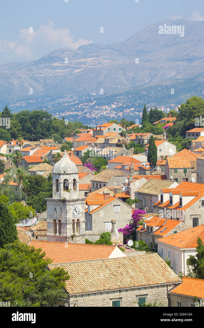 Blick auf die Altstadt, Stadt, Cavtat, Dubrovnik Riviera, Dalmatien, Dalmatien, Kroatien, Europa Stockfoto