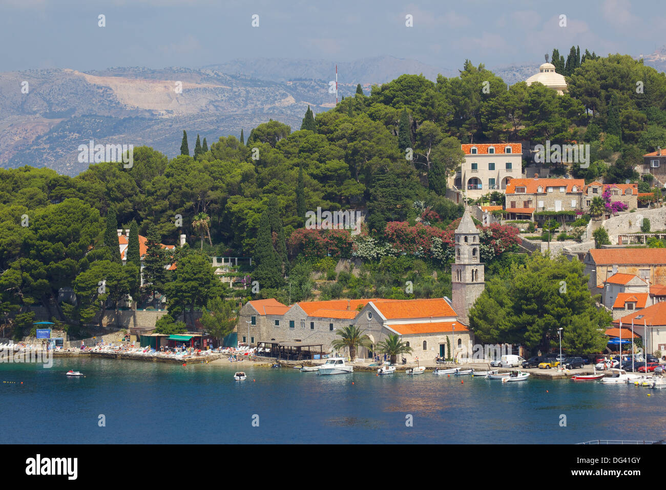 Blick auf die Altstadt, Stadt, Cavtat, Dubrovnik Riviera, Dalmatien, Dalmatien, Kroatien, Europa Stockfoto