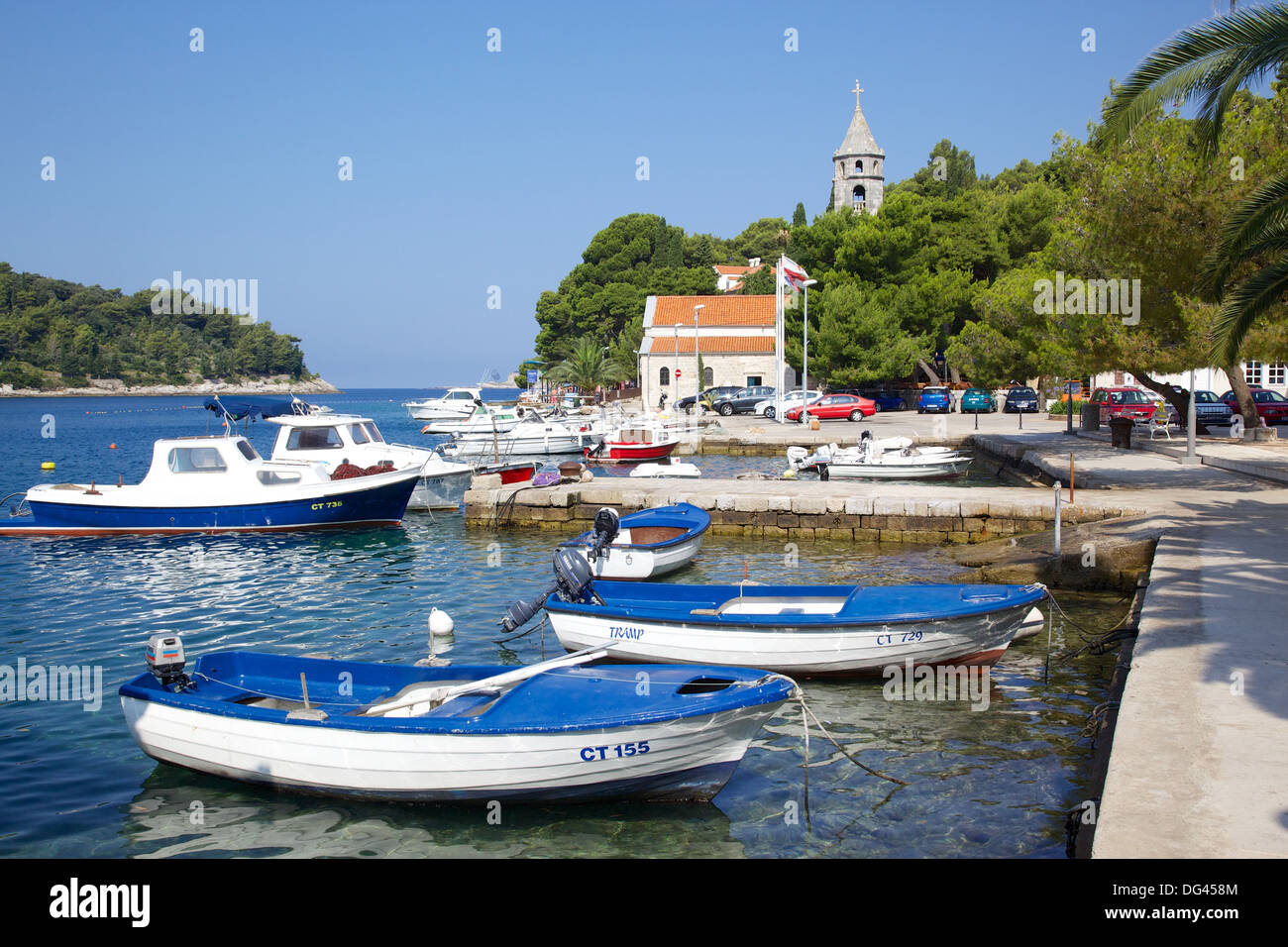 Blick Richtung Cavtat Altstadt, Cavtat, Dubrovnik Riviera, Dalmatien, Dalmatien, Kroatien, Europa Stockfoto