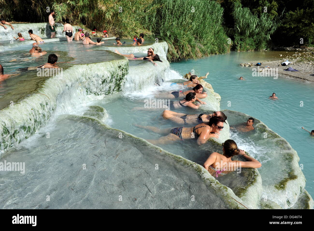 Heiße Quellen in der Nähe von Saturnia in der südlichen Toskana. Gesehen am 17. September 2013. Stockfoto