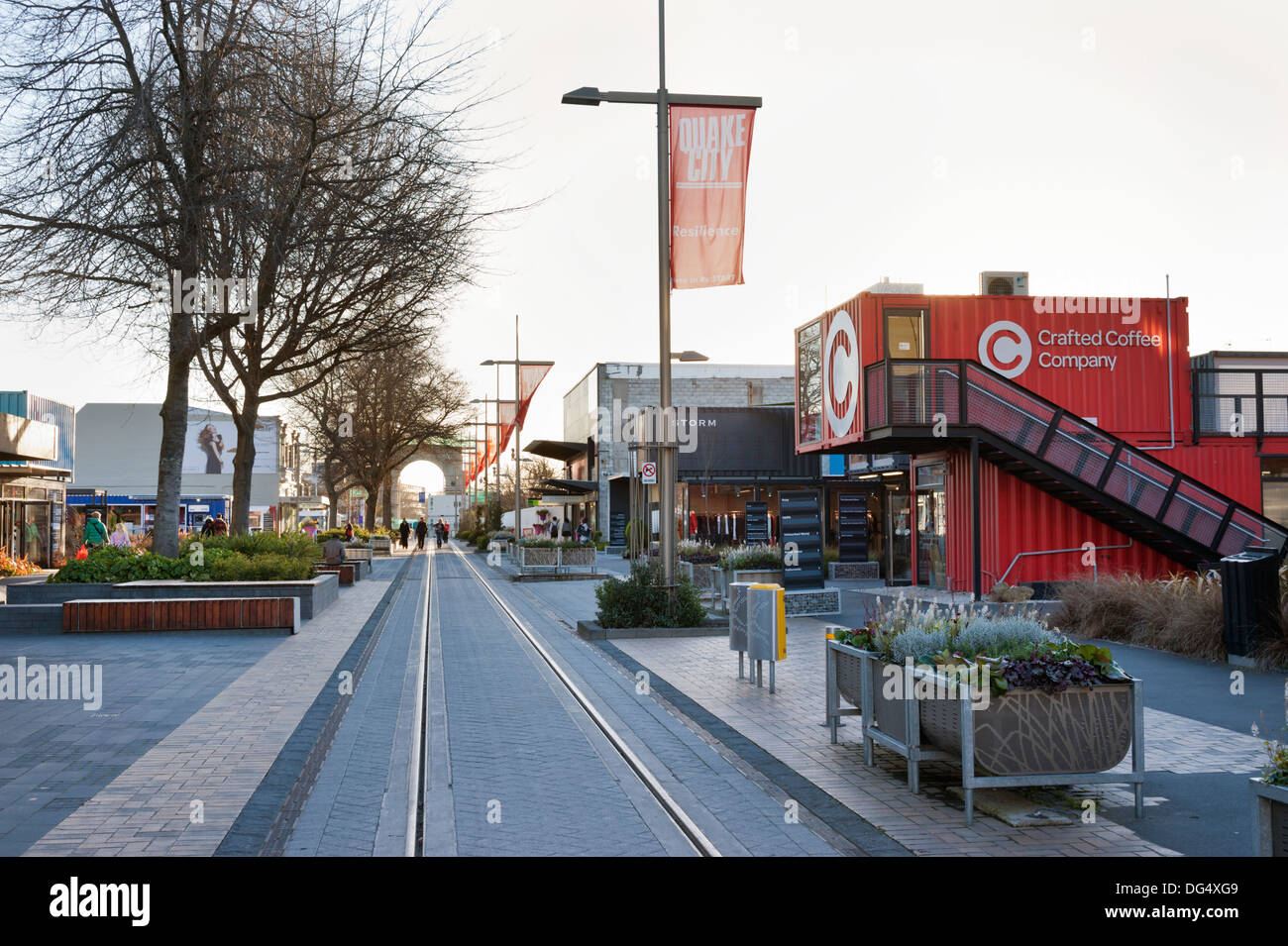 Christchurch, Neuseeland. Die Stadt Container Einkaufszentrum Centre in Post-Erdbeben in Cashel Street, 2013. Stockfoto