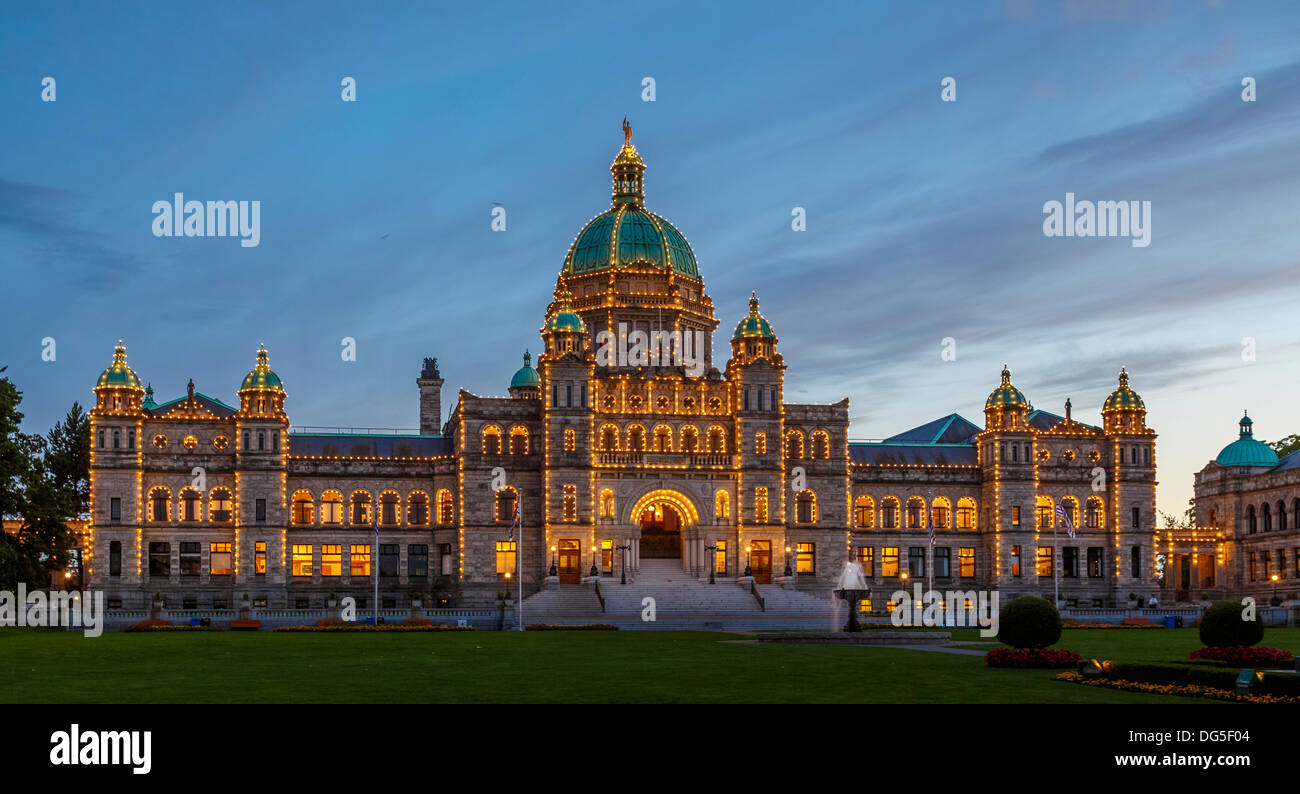 Parlament von British Columbia in Kanada Victoria in der Nacht Stockfoto