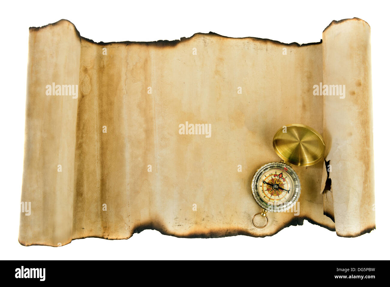 Alten Papierrolle mit Kompass Stockfoto