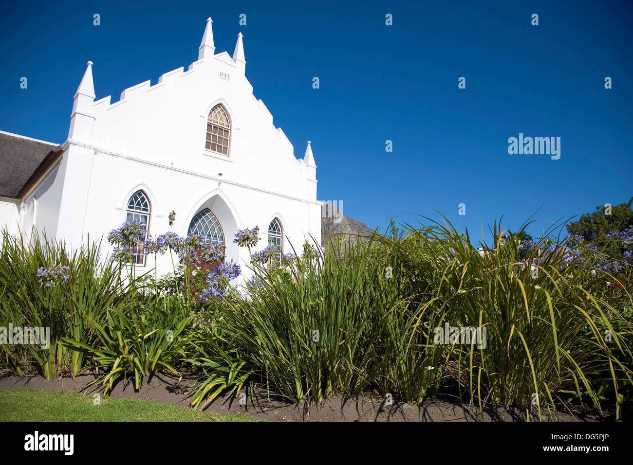 Kolonialarchitektur in Franschhoek in der Nähe von Kapstadt. Stockfoto