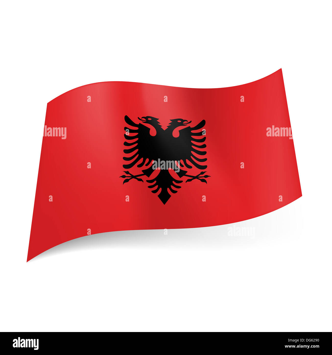 Nationalflagge von Albanien: schwarzen Doppeladler auf rotem Grund. Stockfoto