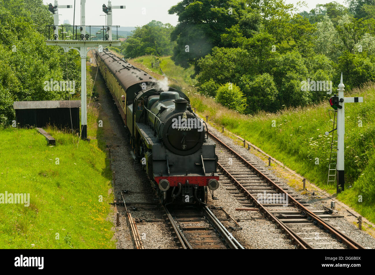 Der grüne Ritter, NYM Eisenbahn Lokomotive, Goathland, North Yorkshire, England Stockfoto