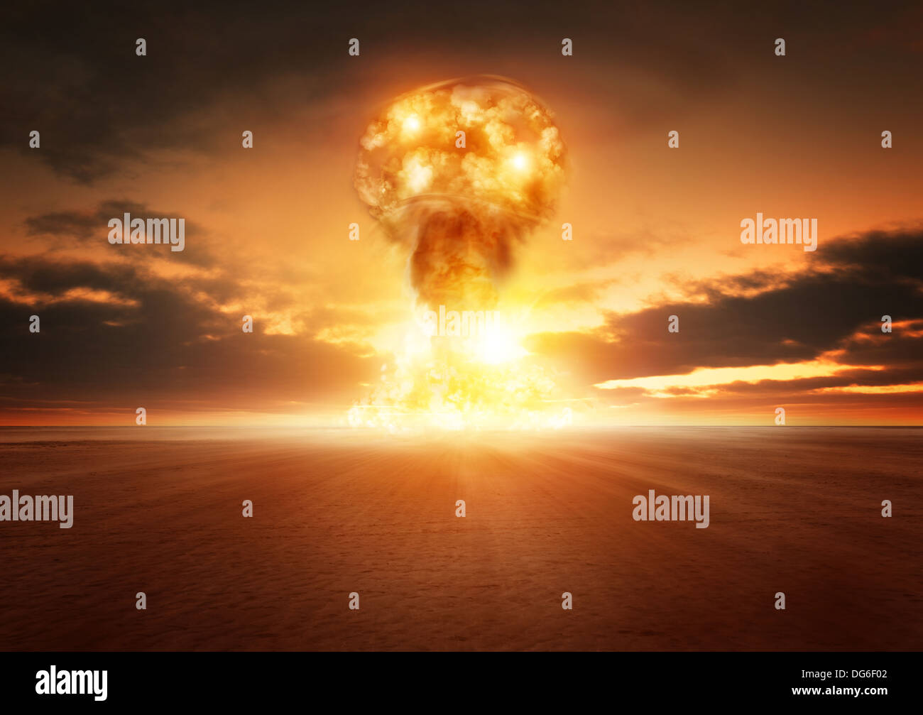 Eine moderne Atombombe Explosion in der Wüste. Stockfoto