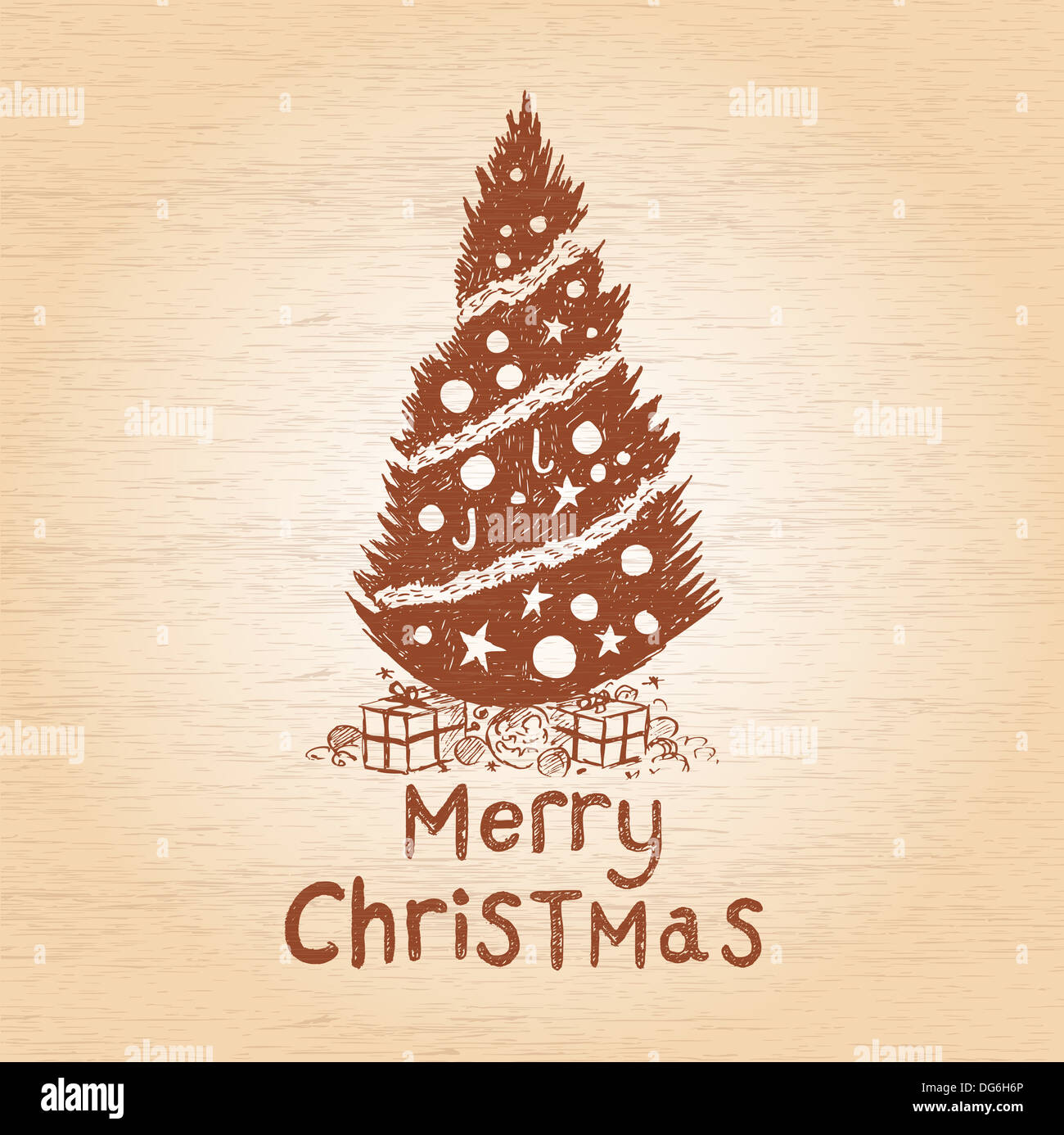 Vektor-Weihnachtsbaum, von hand gezeichnete Abbildung. Stockfoto