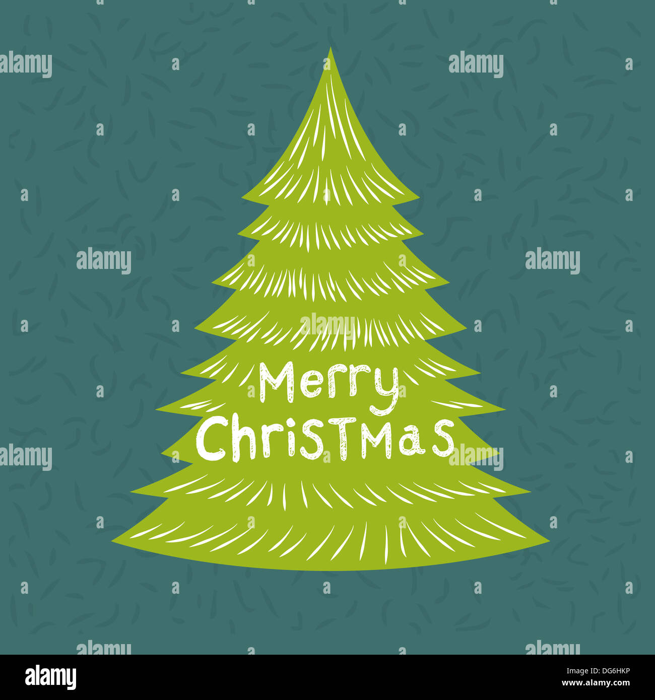 Frohe Weihnachten Gruß Vektor mit einem Weihnachtsbaum. Stockfoto
