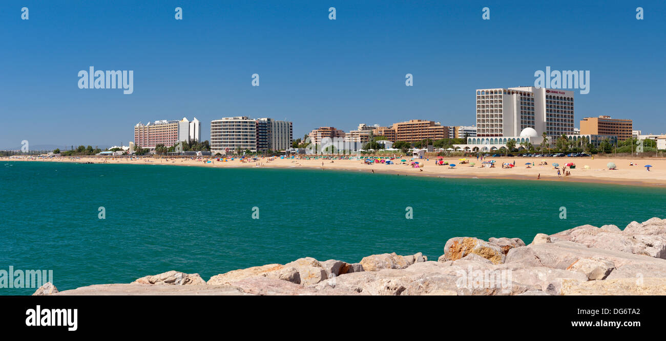 Portugal, Algarve, Vilamoura Hotels und Strand Stockfoto