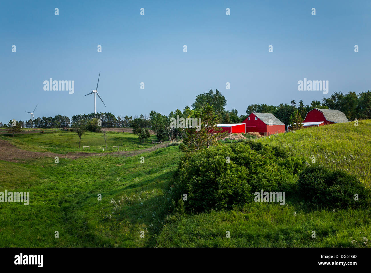 Windmühlen auf der Basin Electric Power Co-Operative Wind Farm in der Nähe von Minot, North Dakota, USA. Stockfoto
