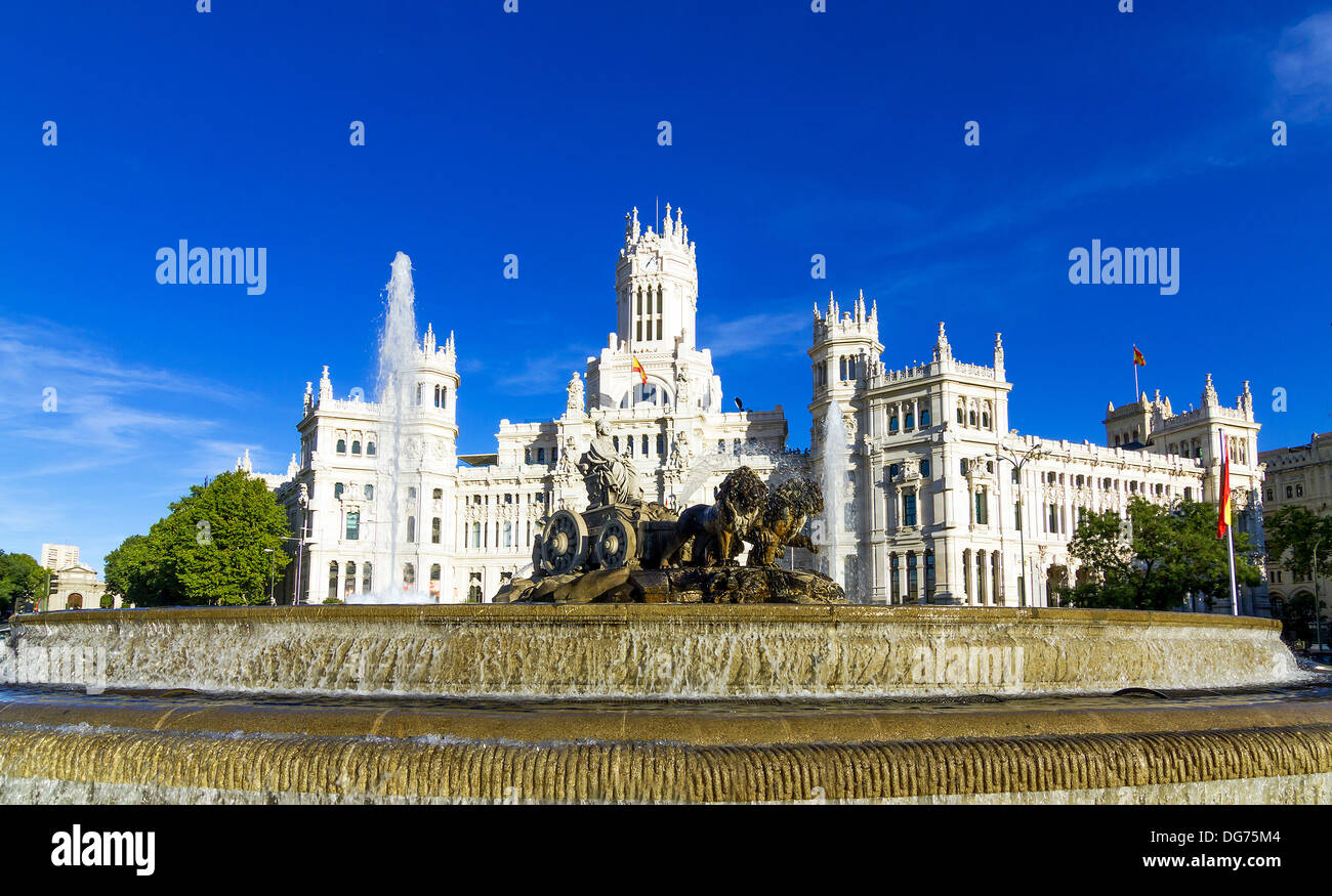 Cibeles-Platz und das Rathaus Madrid, Spanien. Stockfoto